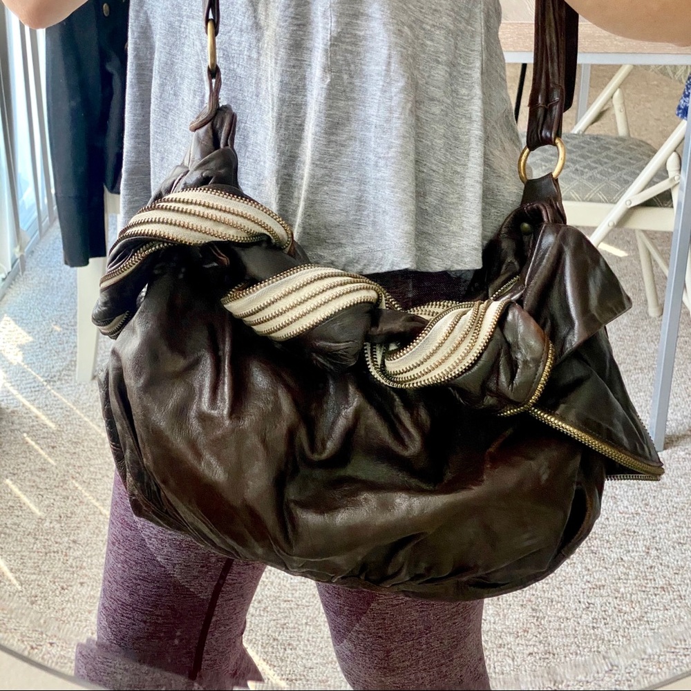 Barneys NY CO-OP Zipper Leather Shoulder Bag